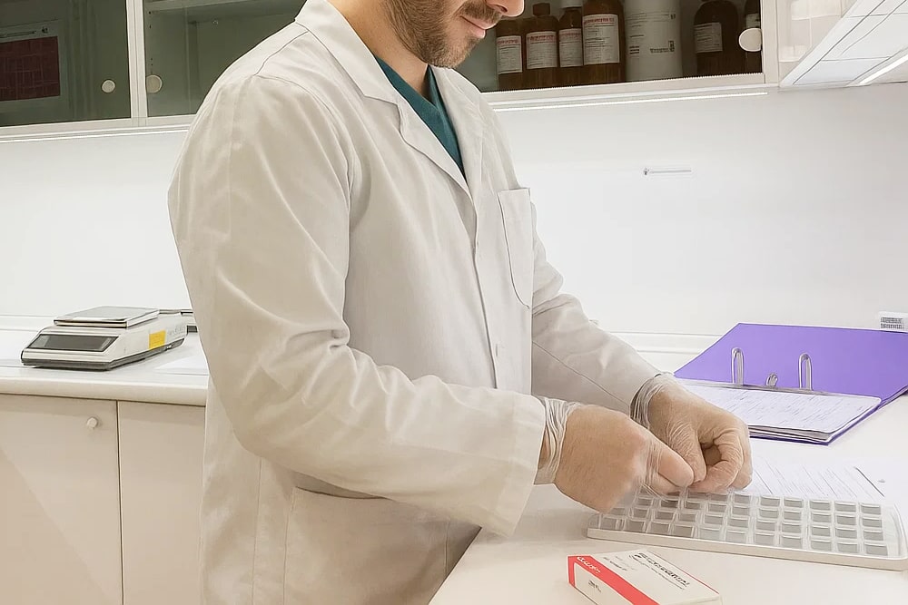 farmacéutico preparando blíster SPD