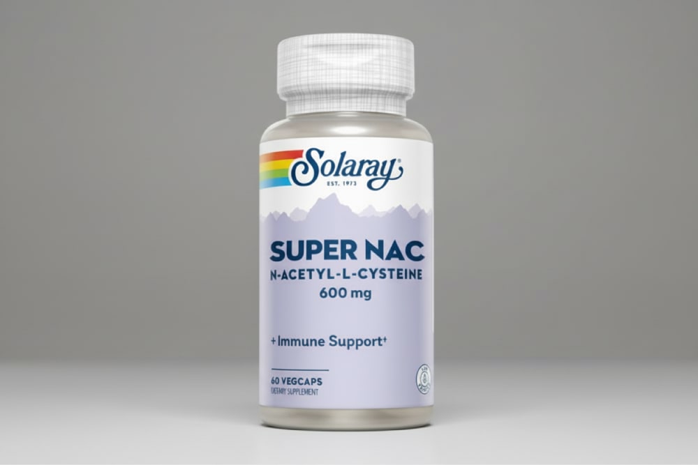Suplemento Super NAC 600 mg de Solaray con acción antioxidante y refuerzo inmunológico.