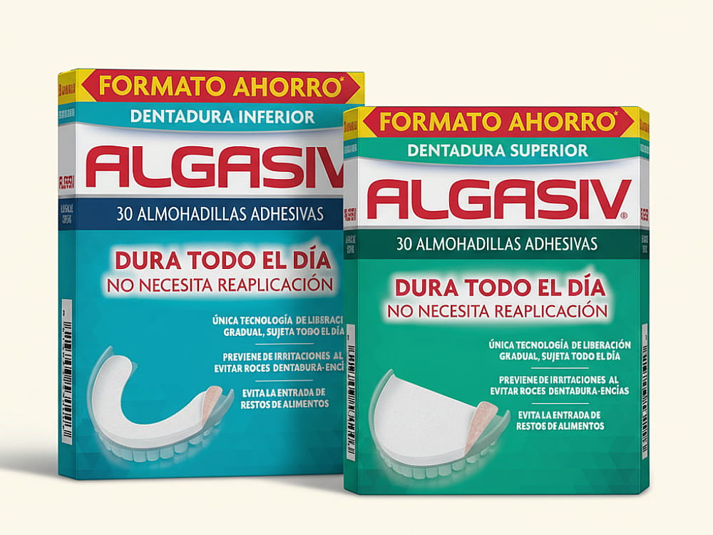 Almohadillas adhesivas para prótesis dentales Algasiv para dentadura superior e inferior