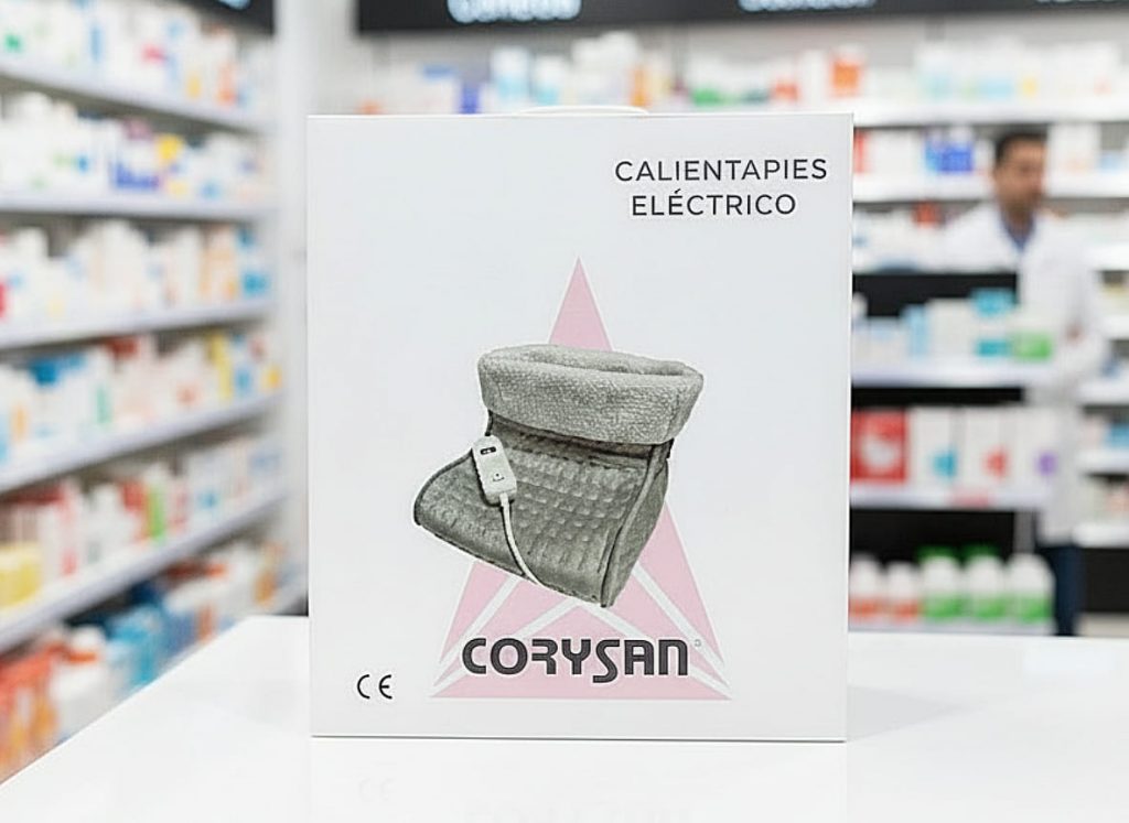 Caja del calienta pies eléctrico de Corysan en farmacia