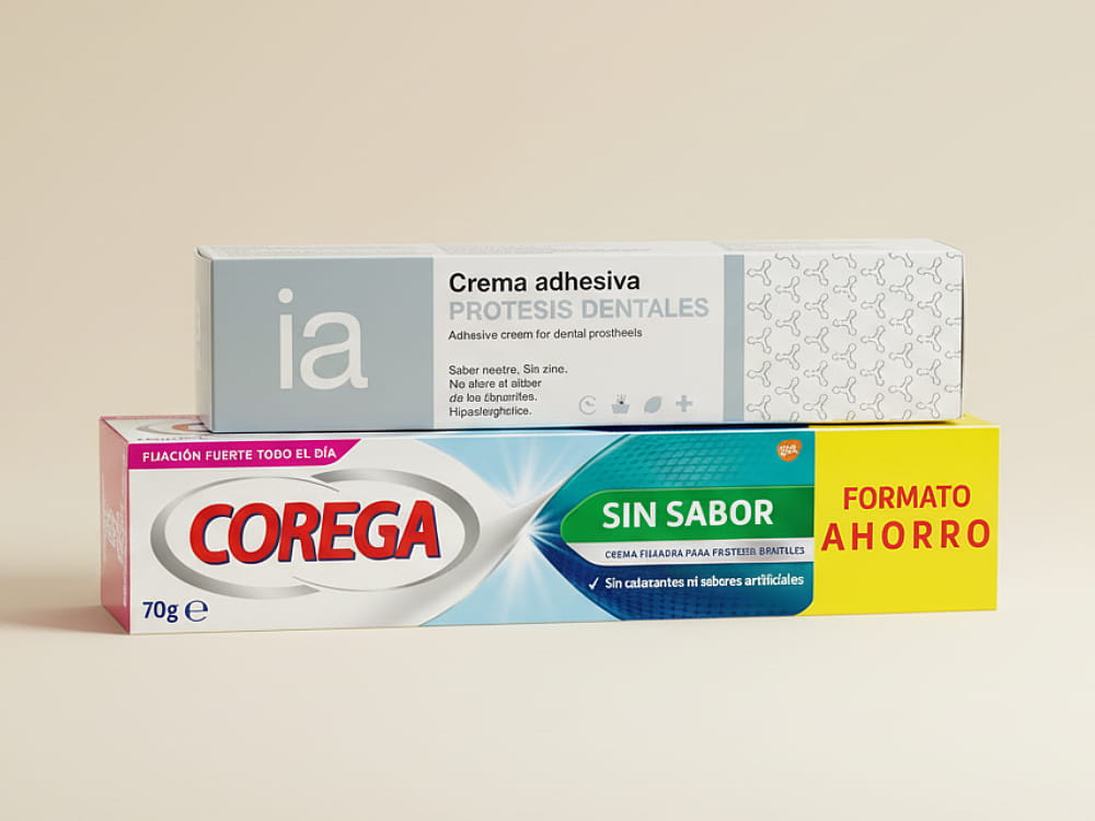 Crema fijadora para prótesis dentales sin sabor Corega y crema adhesiva para dentaduras postizas