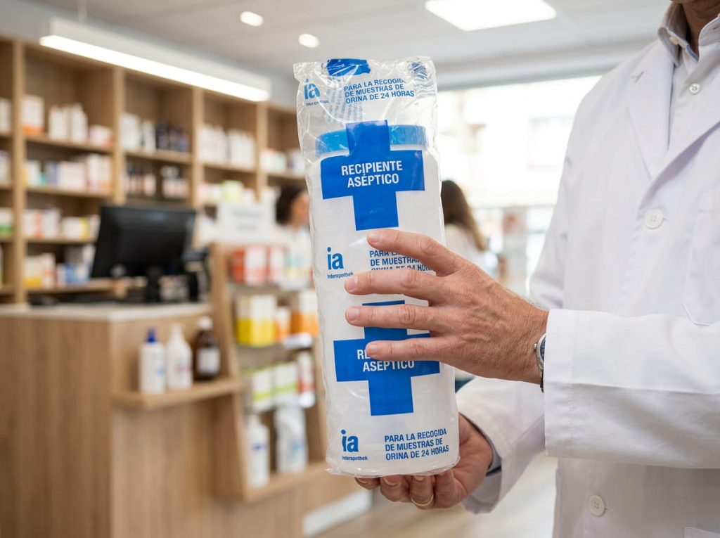 Recipiente aséptico Interapothek para recogida de muestras de orina de 24 horas