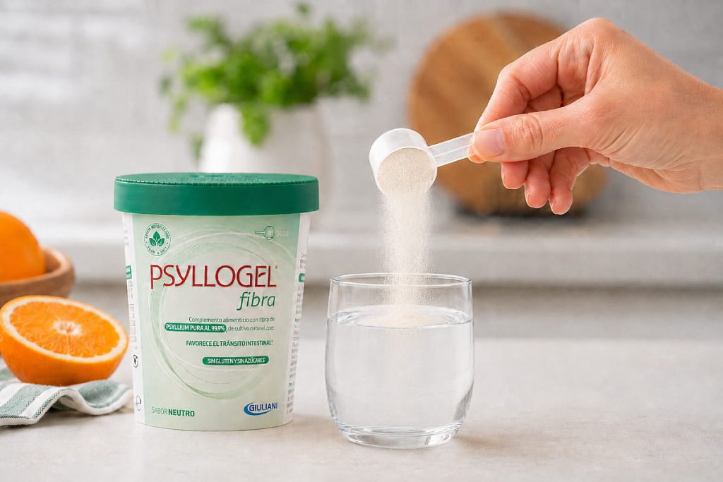 añadir psyllogel fibra en un vaso de agua